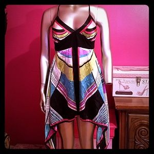 Estam geometric silk like pink sexy colorful dress criss cross colorful summer